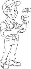 Handyman Carpenter Hammer Cartoon Mascot Man