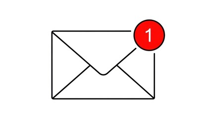 A simple, line-drawn envelope icon with a red notification bubble displaying the number one, signifying a new message