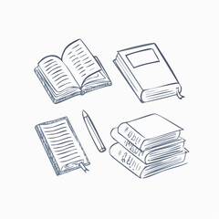 Sketch of books and a pen depicting education, reading and writing concept