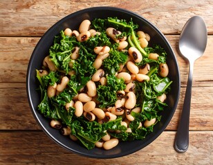 Black-eyed peas and kale in a bowl