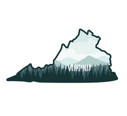 Virginia Forest Silhouette with Map Outline 