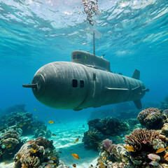 in the blue sea underwater submarine
