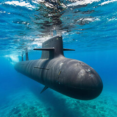 in the blue sea underwater submarine