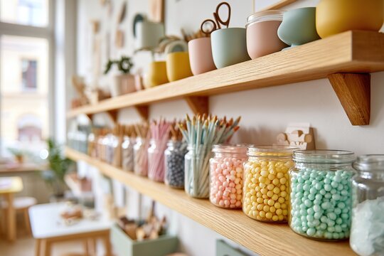 Colorful craft room with organized supplies