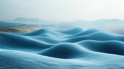 Gentle undulating hills bathed in a soothing blue tone, capturing a tranquil moment in nature's vast beauty during dawn