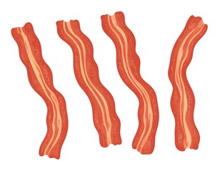 Four slices of bacon on a white background
