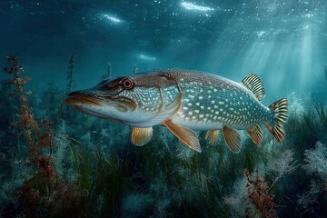 Fototapeta premium sturgeon gracefully glides through clear water