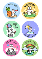 Set motivational student reward stickers, school labels and stamp for teachers