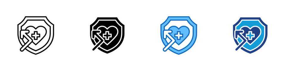 Fototapeta premium Health Resilience Multiple Style Icon Design Vector - Shield with heart and arrow showing resilient healthcare infrastructure planning