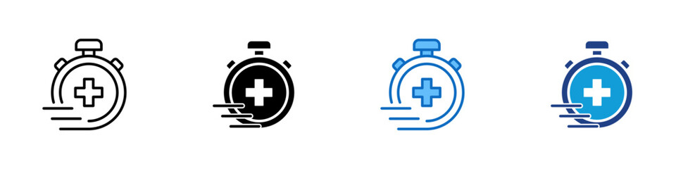Naklejka premium Medical Response Multiple Style Icon Design Vector - Stopwatch with medical cross, symbolizing rapid emergency medical response