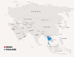 Naklejka premium Thailand and Israel Country Maps with Borders Geographic Overview Illustration