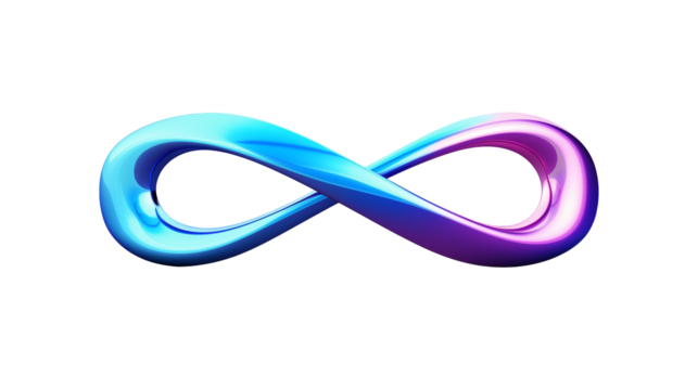 Sleek metallic infinity symbol with gradient blue to purple shimmer, representing eternity and endless possibilities