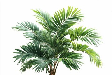 Obraz premium Lush, vibrant green palm fronds extend from a central stem, isolated on a white background, showcasing detailed leaf texture and vibrant color