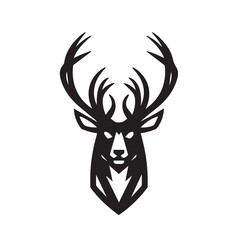 Bold geometric stag head silhouette with majestic antlers for modern branding and design vector