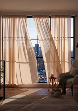 Inviting apartment atmosphere with coffee break and sheer curtain light