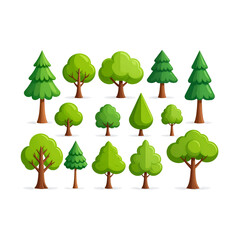 Fototapeta premium Four cartoon vector trees with vibrant leaves in a set for any season