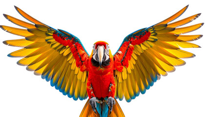 Fototapeta premium parrot with open wings , isolated on white background, transparent PNG