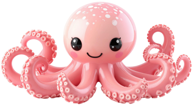kawaii-style octopus , isolated on white background, transparent PNG,