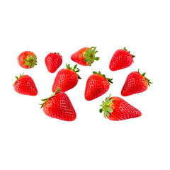 Close-up macro shot of a fresh, ripe red strawberry on a white background