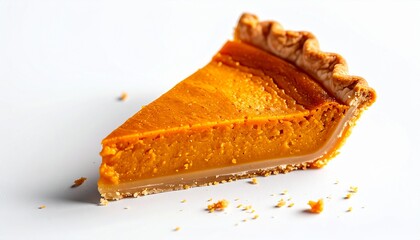 A slice of classic pumpkin pie with a rich, spiced filling and flaky golden crust — the perfect autumn dessert.