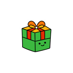 Fototapeta premium Cute green gift box with happy face isolated on transparent background