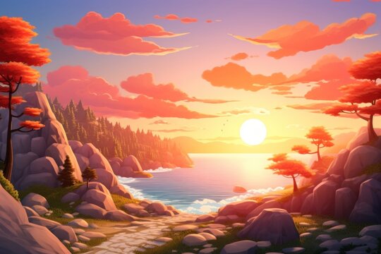 Sunset landscape sunlight outdoors.
