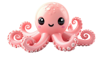 kawaii-style octopus , isolated on white background, transparent PNG,