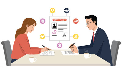 Business Contract Signing Between Two People. Vector illustration