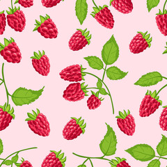 modern abstract design with seamless pattern of ripe red raspberries on a branch