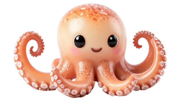 kawaii-style octopus , isolated on white background, transparent PNG,