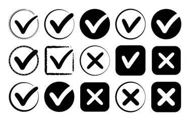 Collection of Checkmark and Cross Icons in Various Styles