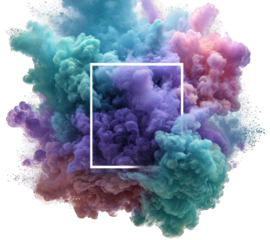 Abstract cloud of colorful smoke with a white square frame