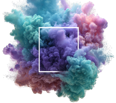 Abstract cloud of colorful smoke with a white square frame - Powered by Adobe