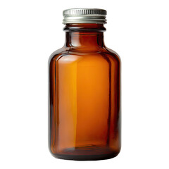 Amber glass bottle isolated on transparent background cutout
