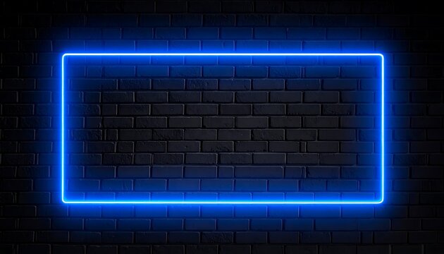Neon blue rectangle on dark brick wall