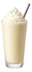 Vanilla collagen shake in a frosted glass with a wide metal straw and whipped top
