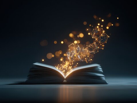 Open Book with Glowing Network Emerging, Knowledge and Innovation Concept