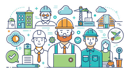 Construction professionals collaborating on project management ideas and solutions for urban development