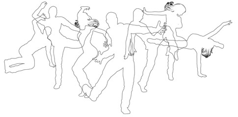 Street dancers dancing silhouette hip hop dance silhouettes poses set