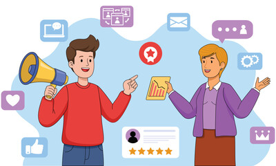 Digital Marketing Strategy Discussion. Vector illustration