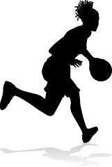 Silhouette of athletic woman female basketball player with basketball ball. Sports concept.