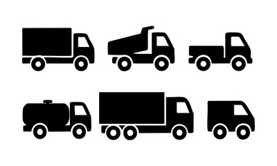 Trucks and Cargo Vehicles Flat Vector Icon Set &ndash; Logistics and Transport