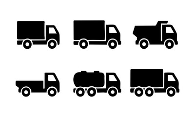 Trucks and Cargo Vehicles Flat Vector Icon Set &ndash; Logistics and Transport