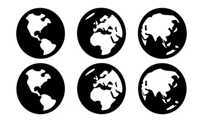 Earth and Globe Flat Vector Icon Set &ndash; Continents and World Maps