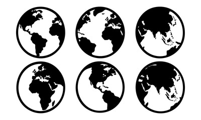 Earth and Globe Flat Vector Icon Set &ndash; Continents and World Maps