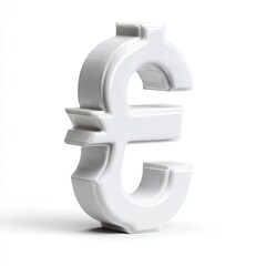Obraz premium A three-dimensional, matte-white euro symbol rendered with slightly exaggerated, bold features casts a subtle shadow on a stark white background