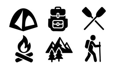 Camping and Hiking Flat Vector Icon Set &ndash; Outdoor Adventure