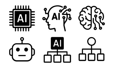 Artificial Intelligence Flat Vector Icon Set &ndash; AI, Robot, Neural Network
