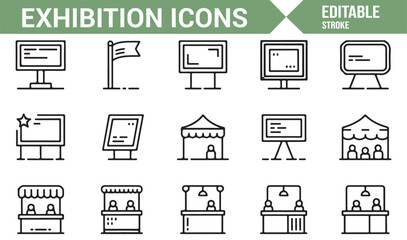 Editable vector icons of exhibition displays for business events and marketing projects