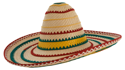 Vibrant traditional Mexican sombrero with colorful woven bands, perfect for fiesta celebrations.